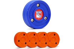 Green Biscuit Hockey Puck- 4 Pack Orange 2.0 Snipe Shooters Off Ice Hockey Pucks with 1 NHL Puck and GB Stickers- Offcial Street Hockey Pucks for Classic Training