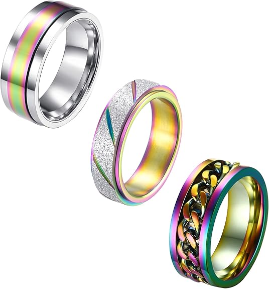 ALEXTINA 3Pcs Unique Fidget Rings for Men Women Cool Stainless Steel Spinner Rings Sensory