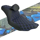 HCmotorku Two-Up Seat with Driver Backrest Fit for Harley Touring 2024-Up | Blue Stitching, One-Piece Driver and Passenger Seat, Fits 2023 CVO Street Glide, CVO Road Glide and 2024-Up Touring