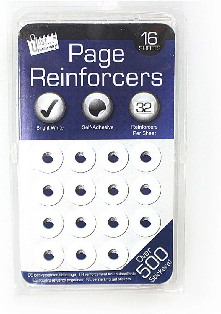 Jumbo Pack 512 Bright White PAGE REINFORCERS Stationery-Sticky Back Hole Reinforments Rings & Mobile eraser