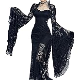 Instobig Women's Goth Vintage Bolero Lace Crop Shrug Top - Bell Long Sleeve Floral Sheer Gothic Design for Formal Wedding