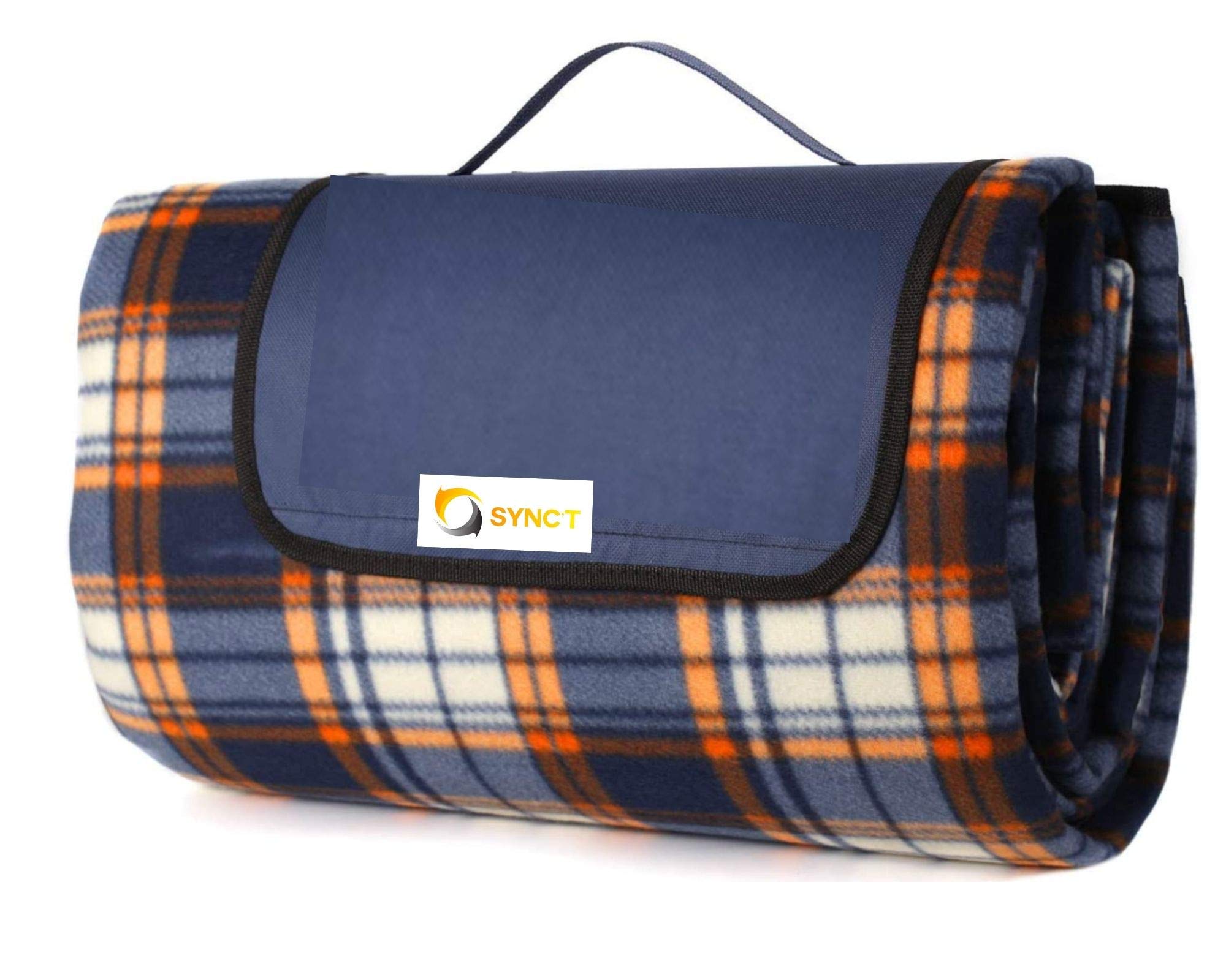 Sync'T 200x200cm Picnic Large Blanket with waterproof backing, Outdoor Beach Blanket Waterproof Sandproof Fancy Picnic Mat, Fleece Thermo Insulated Waterproof with Carrying Handle