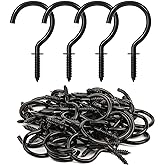RELBRO Screw Hooks, 1-1/4 Inch Metal Screw in Cup Hooks, Black, 50 Pcs