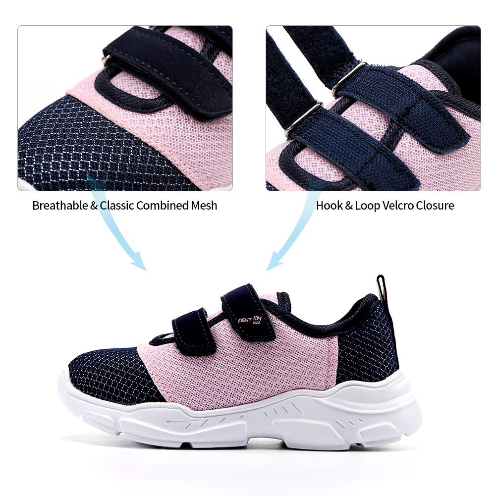 EIGHT KM Boys and Girls Toddler/Little/Big Kids EKM7029 Lightweight Breathable Combined Lavender/Navy Fabric Velcro Sneakers School Shoes Size 6 US