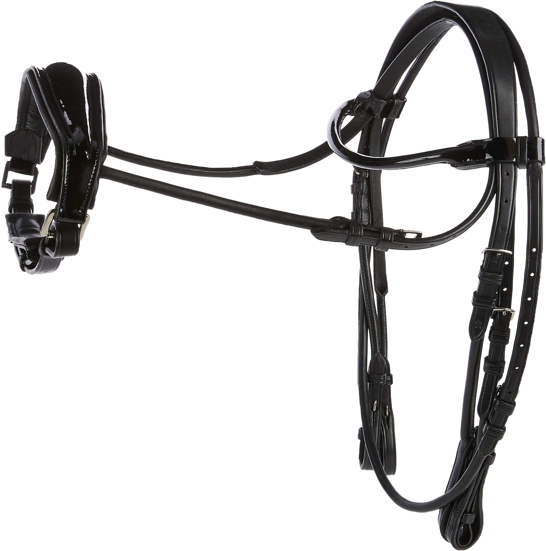 Caldene Unisex's Bridle Double Dressage Patent Padded with Reins, Black, Cob
