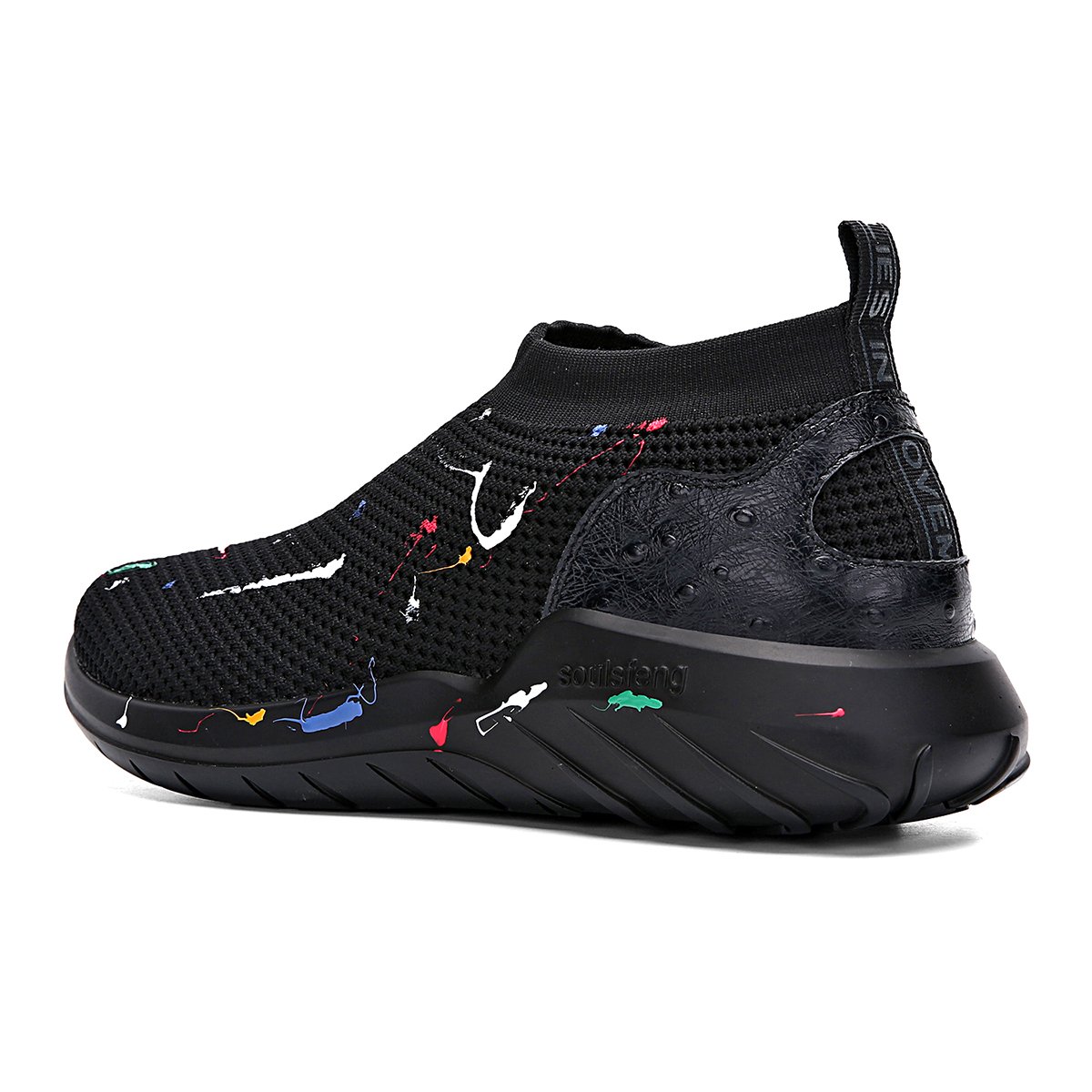 Soulsfeng Men’s Mesh PU Fashion Sneakers Breathable Lightweight Casual Sports Shoes Black (8 B(M) US=EUR39=UK5.5, PH-Black)