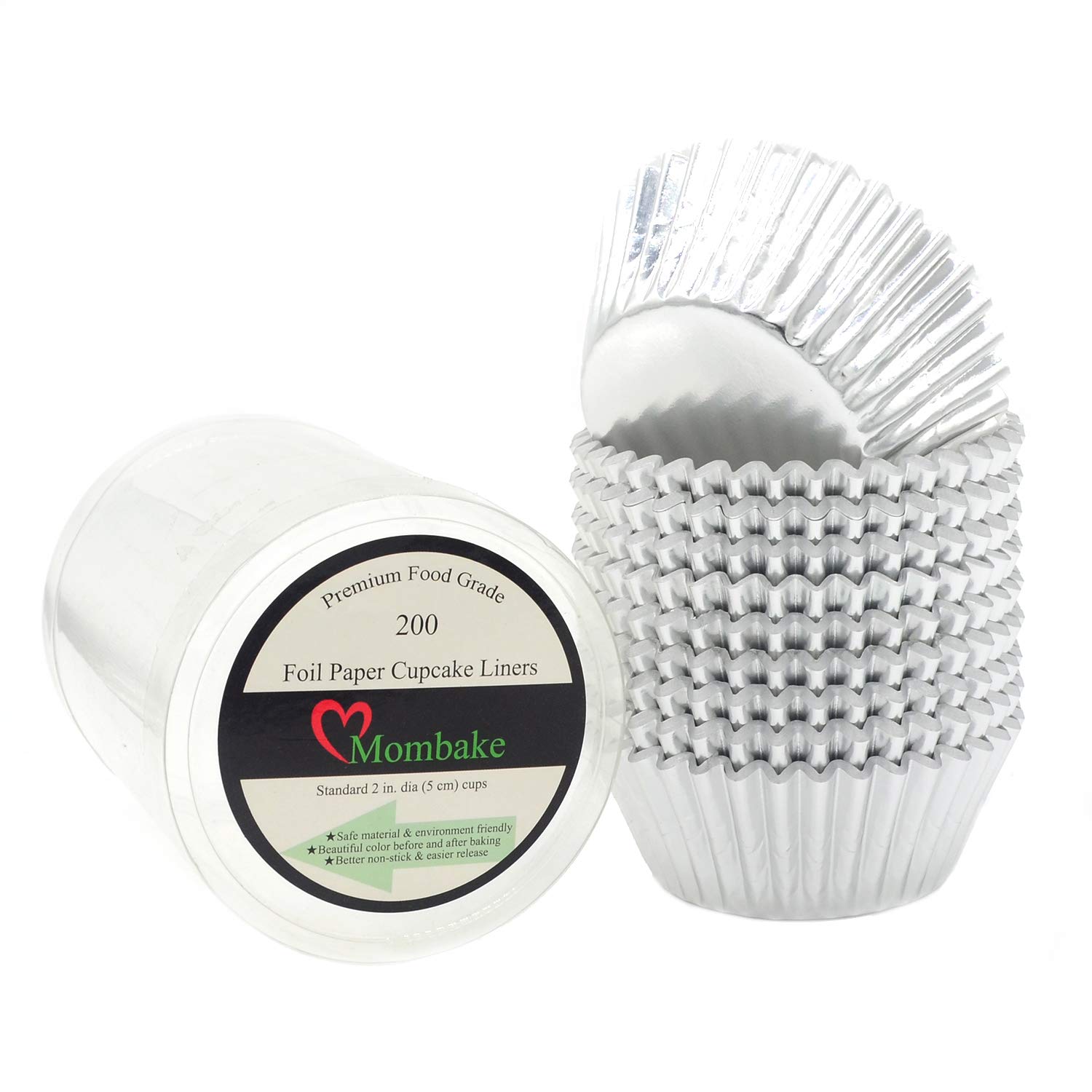 Mombake Standard Silver Foil Cupcake Cases Muffin Baking Cups for Party and More, 200-Count