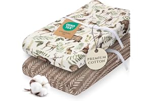 Pobibaby - 2 Pack Premium Changing Pad Cover - Ultra-Soft Cotton Blend, Stylish Woodland Pattern, Safe and Snug for Baby (Wildlife)