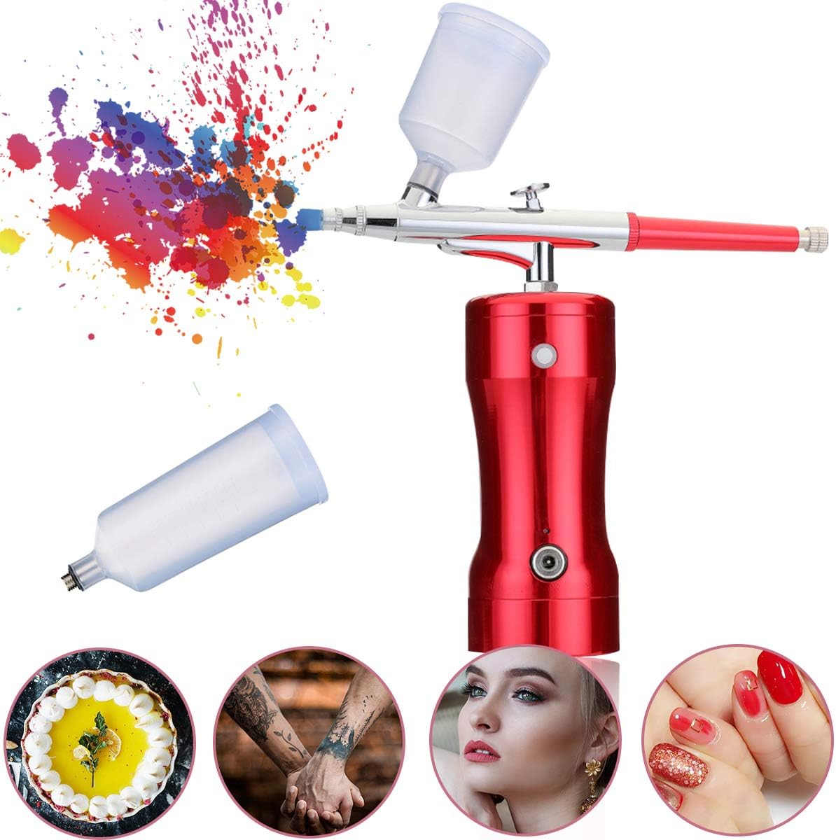 Airbrush Kit,Fy-Light Single-Action Cordless Airbrush Rechargeable Mini Air Compressor for Makeup, Hobby, Craft, Cake Decorating, Tattoo (Red, 131Gun+0.4M Needle)