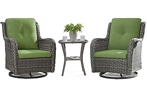 MeetLeisure Outdoor 360 Degree Swivel Rocker Patio Chairs Sets of 2 and Matching Side Table - 3 Piece Patio Wicker Glider Chairs with Olefin Cushions(Mixed Grey/Green)