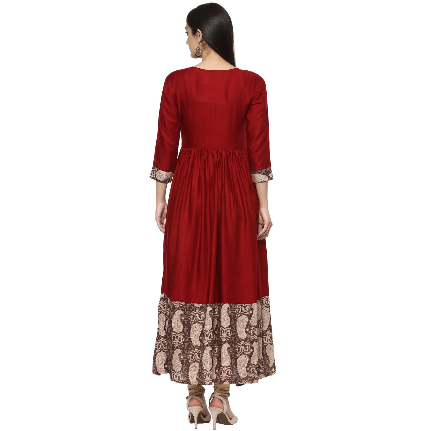 ives anarkali maroon viscose floral print printed casual kurti for women