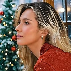 GLOQUAT Red and Green Hoop Earrings 14K White Gold