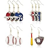 QLYOVWE 10 Pcs Baseball Dangle Earrings Set for Women Stylish Baseball Asymmetry Earrings Sports Ball Shape Baseball Player Jewelry for Mom as Sports Fan Gifts