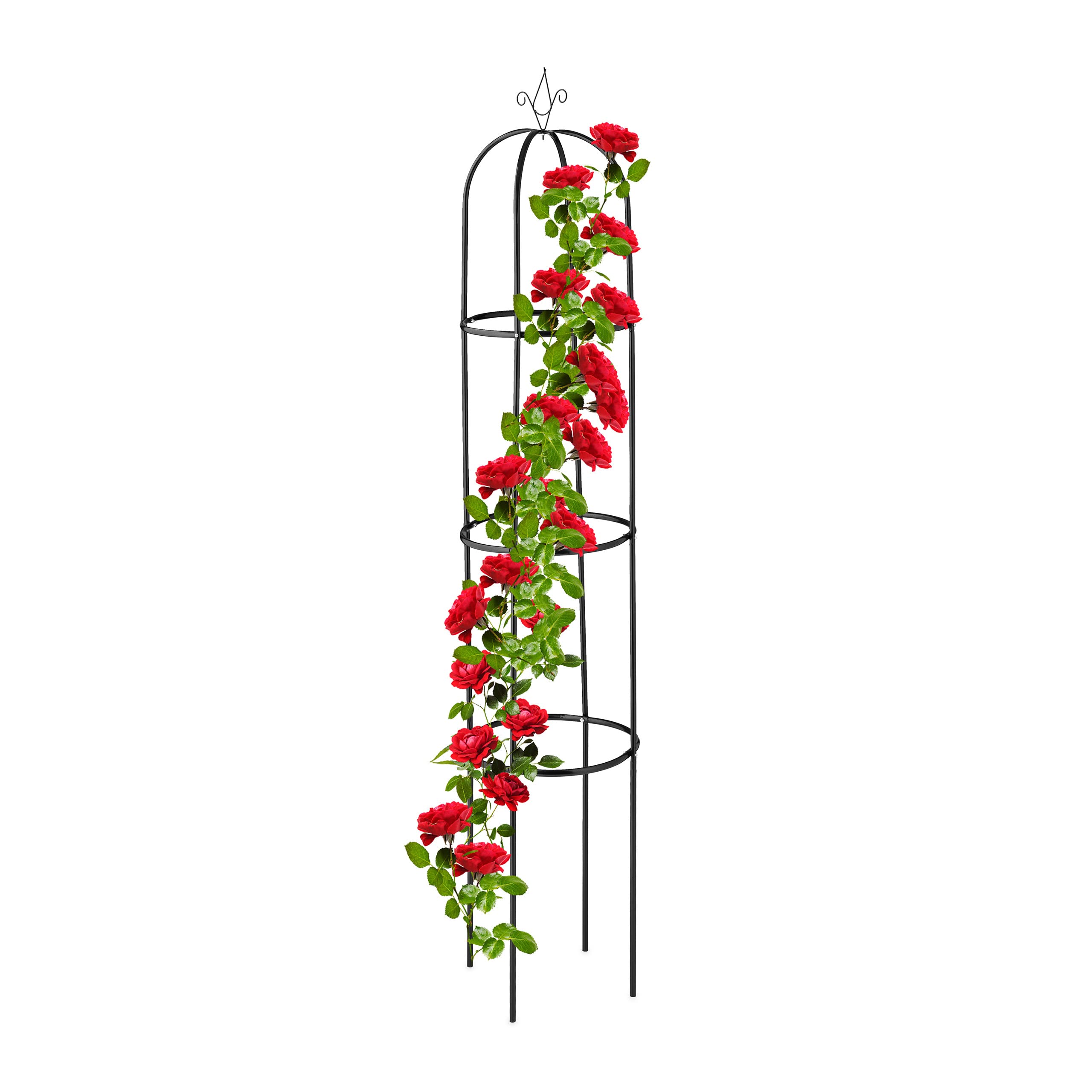 Relaxdays Garden Obelisk, 190 x 40 cm, Support for Climbing Plants, Metal, Free-Standing, Rose Cage, Black