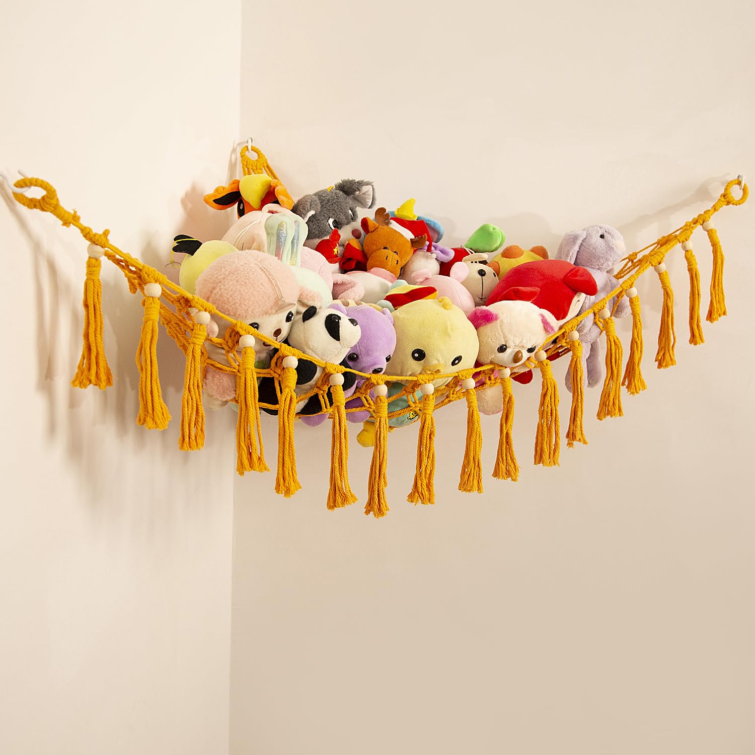 Stuffed Animal Hammock Teddy Bear Net Plush Holder Soft Toy Storage Organizer Boho Macrame Toy Holder-Orange — image 1