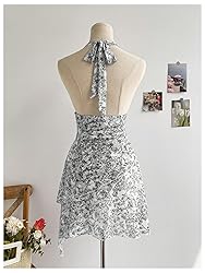 BEAUDRM Women's Floral Print Sleeveless Halter Deep