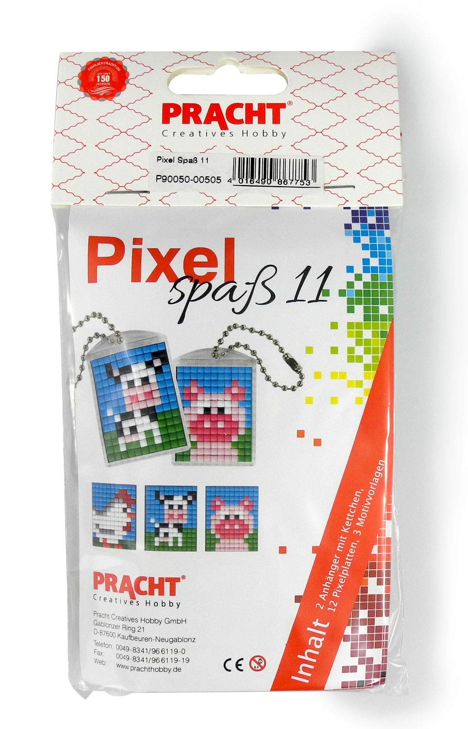 Pracht Creatives Hobby Pixel P90050-00505 Fun Craft Set 11 for Making 2 Keyrings (Lockets) for Children, Easy Plug-In System, No Ironing or Gluing, Organic Plastic Stones