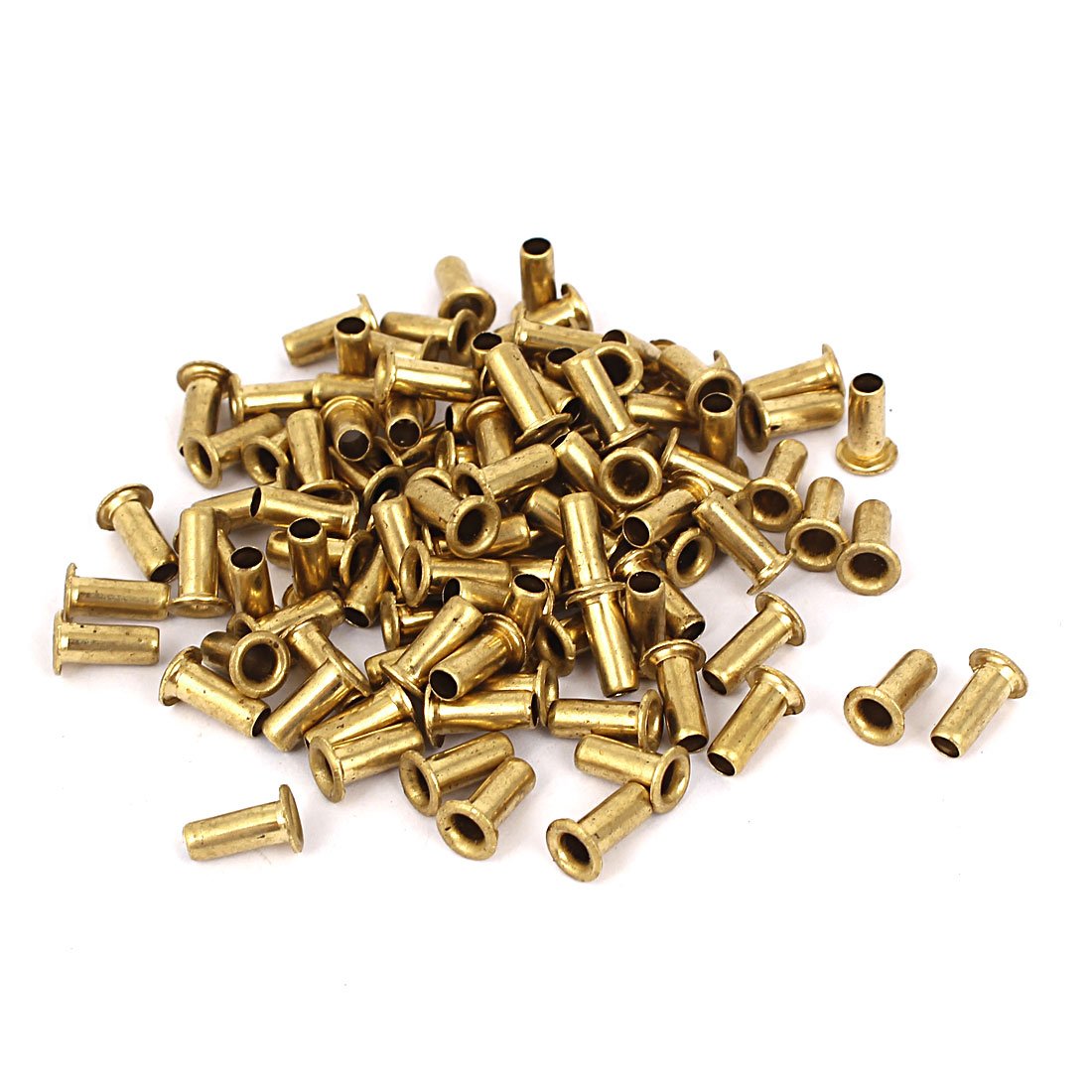 Sourcingmap 4mm x 10mm Brass Plated Hollow Rivets Grommets Gold Tone 100 Pcs