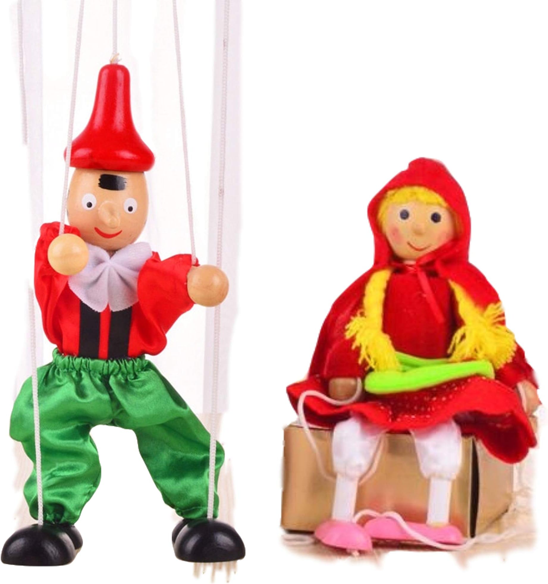 SPARIK ENJOY 2 Packs Boy Girl Hand Marionette Puppet Children's Wooden Marionette Toys Colorful Long Nose Marionette Puppet Doll Parent-Child Interactive Toys- Lovely Red Girl and Boy Color Random