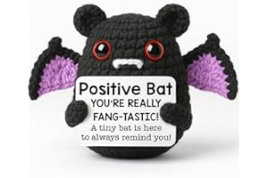 YarnJoy Positive Energy Crochet Bat Gift with Inspiring Affirmation Card, Handmade Emotional Support Bat, Thoughtful Stress Relief Present for Women and Men, Cute Birthday and Office Desk Décor
