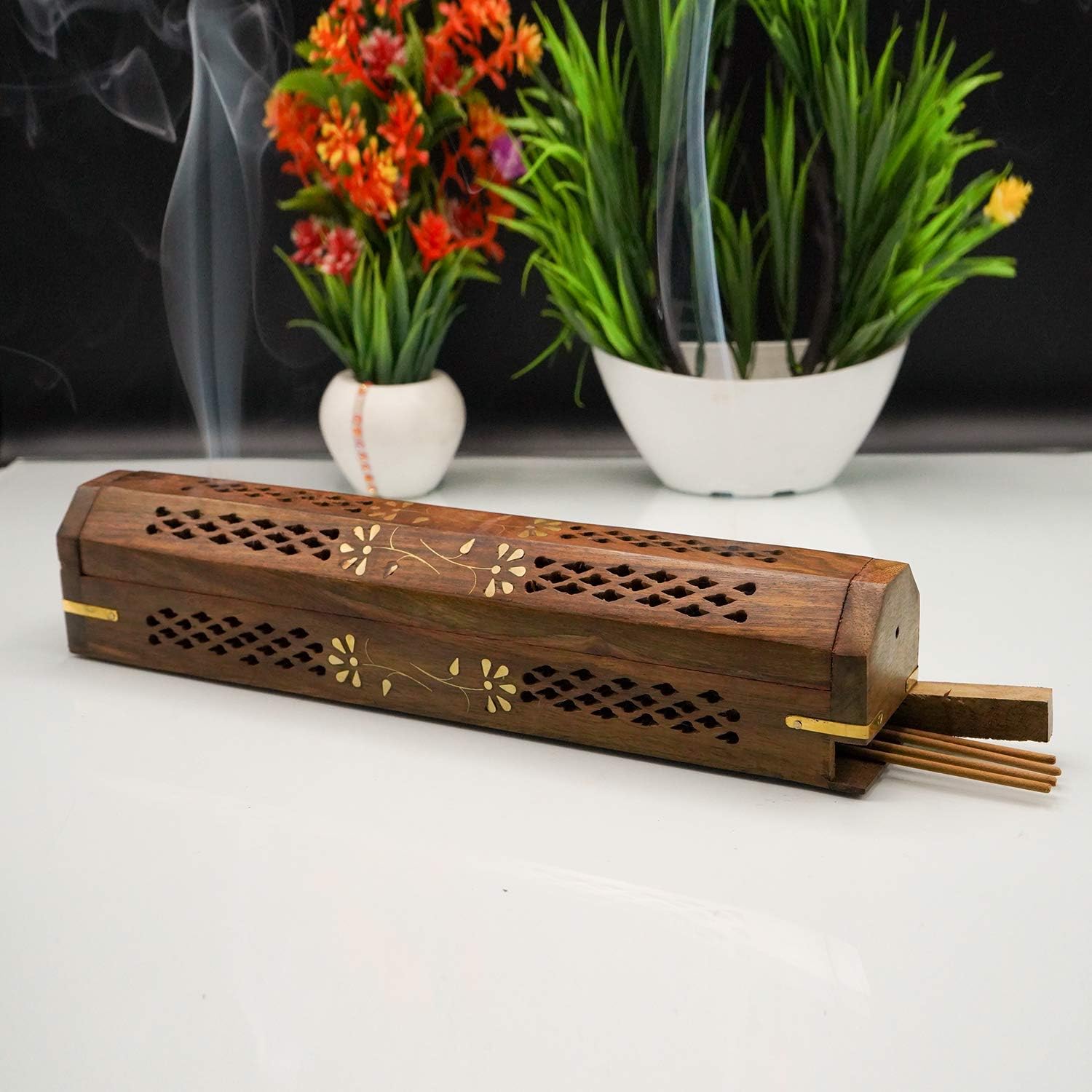 Naayaab Craft Wooden Agarbatti Incense Stick Box Holder Dhoop Stand Ash