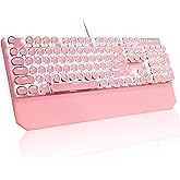 MageGee Typewriter Mechanical Gaming Keyboard, Retro Punk Round Keycap LED White Backlit USB Wired Keyboards for Game and Off