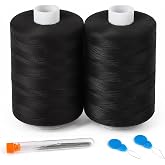 ilauke 2 pcs Black Sewing Thread - Spools of 1000 Yard Black Polyester | All Purpose Polyester Thread for Hand Quilting,Sewing Machine,Hand Stitching and Embroidery