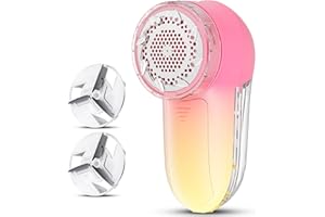 JUEYINGBAILI Fabric Shaver & Lint Remover, Electric Fuzz Remover, AC Adapter or Battery Operated Sweater Shaver, 3 Shave Heights - Removes Clothes Fuzz, Lint Balls, Pills, Bobbles（Pink Yellow Color
