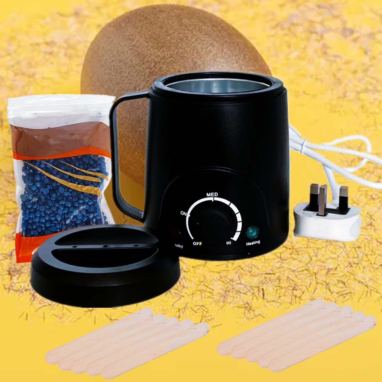 Lrqmte Hot Waxing Kit for Women, Mini Wax Pot for Men, 500ml Adjustable Wax Machine, with 100g Hard Wax Beads & 10 Spatulas, Painless Home Hair Removal for Bikini, Face, Legs (Black)