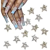 16Pcs 3D Alloy Star Nail Charms Gold Silver Shiny Star Nail Art Decoration with Rhinestones Design Shiny Crystal Nail Gems for Acrylic Nails DIY Manicure Jewelry Accessories Women Nail Supplies