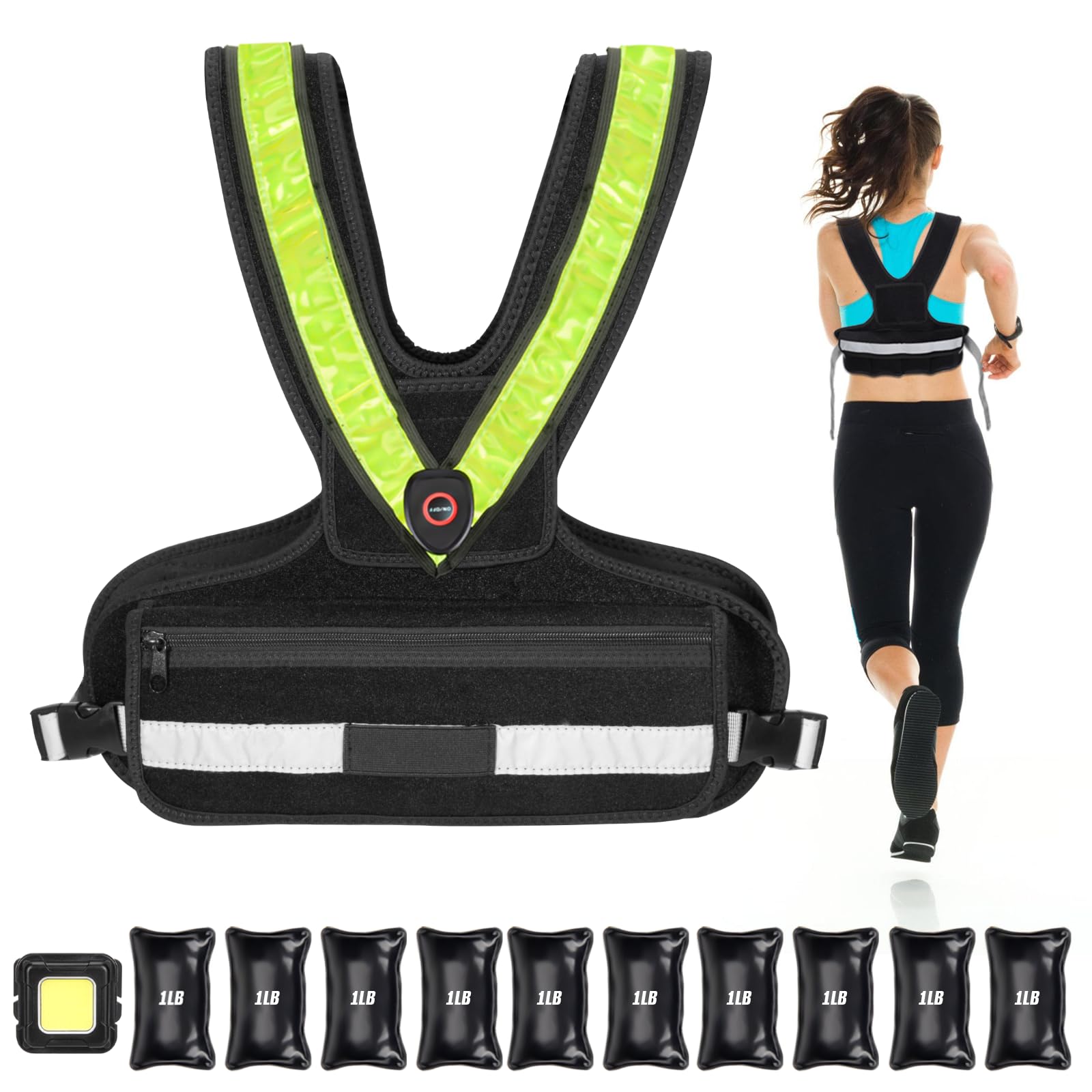 Photo 1 of Weighted Vest for Women, Sport Running Weighted Vest with Reflective Strips and LED Flashing Sash, 2-10 lbs Weight Vest for Strength Training and Workout