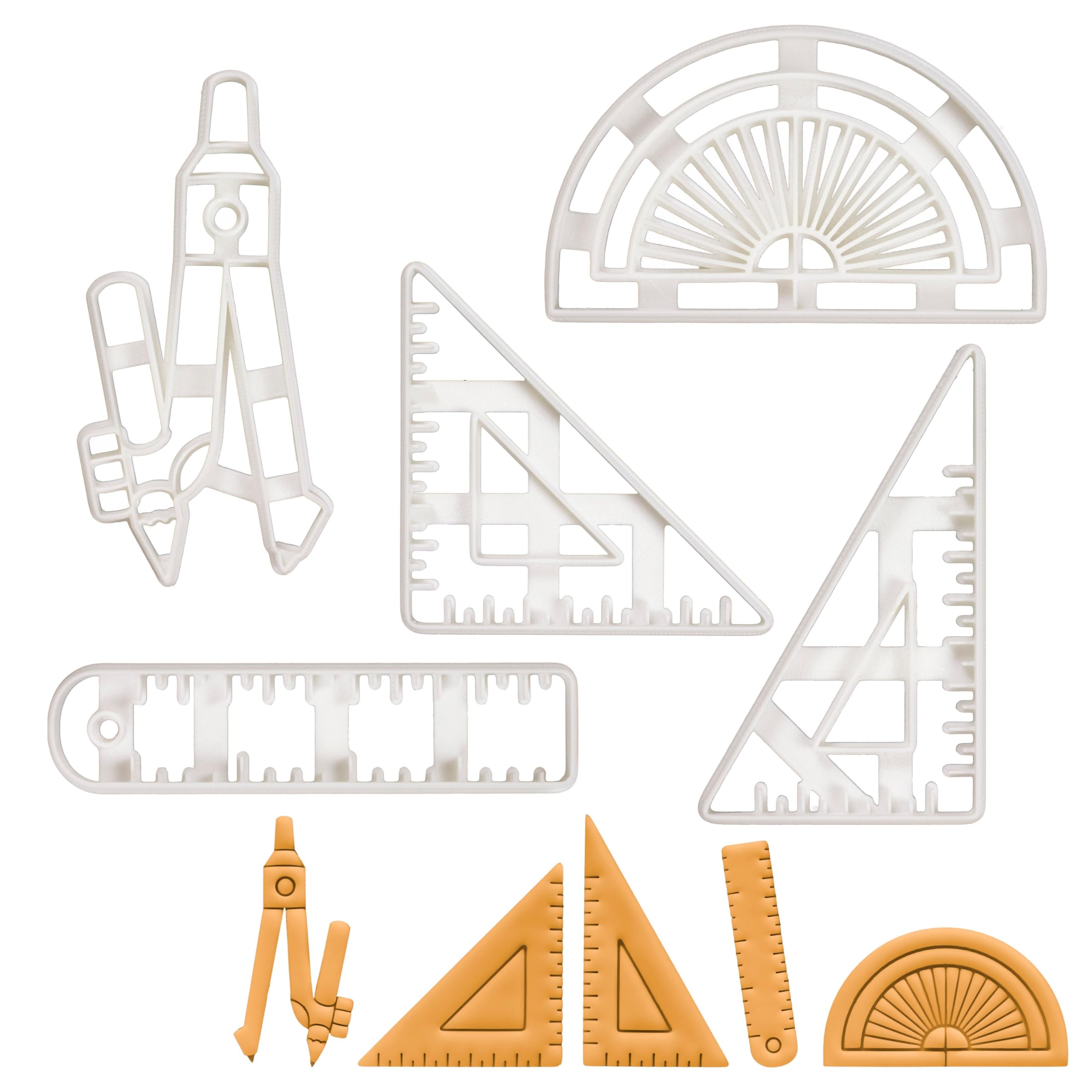 BAKERLOGY Set of 5 Technical Drawing Instruments (Designs: Set Squares, Protractor, Ruler, Compass) - Detailed Biscuit Cutter Design for Baking and Crafts, Ideal on Fondant, Dough, Clay