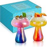 TMNOVO Cocktail Mushroom Glasses - Iridescent Cute Glass Cups Set - 2 Pcs Dishwasher Safe Rainbow Glass Mushroom Vase - 12Oz Mushroom Cup - Gifts for Mushroom Lovers