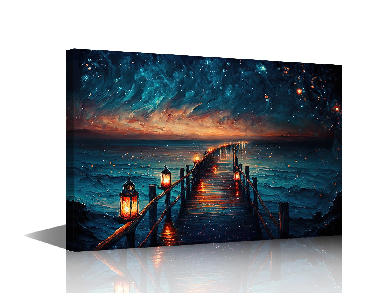 TISHIRON Seascape Wall Art Glitter Glow Starry Sky in Night Oil Painting Style for Living Room Bedroom Wall Decor Canvas Modern Home Decor for Background Wallpaper Prints 16"x24" — image 1