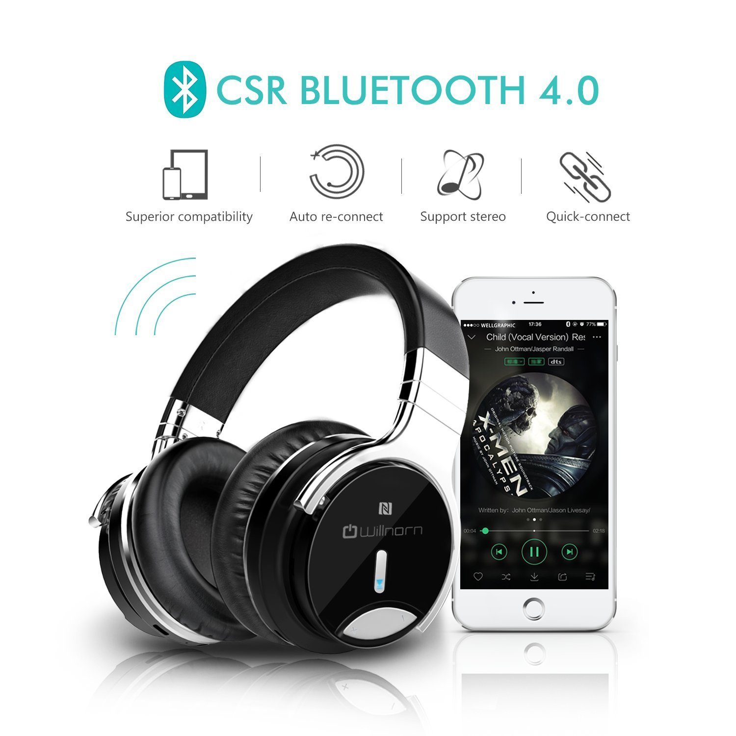 Willnorn Walker6 Wireless Active Noise Cancelling Bluetooth Headphones with HiFi Sound