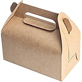 HOZEON 100 PCS Kraft Gable Treat Boxes, 6.4 x 3.5 x 3.2 Inches Strong and Durable Gable Boxes, Recycled Party Candy Treat Boxes for Birthday Party, Wedding, Baby Shower