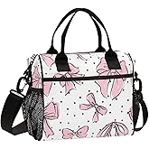 BOENLE Cute Bows Pink Lunch Bag Insulated Cooler Bag Tote Reusable Lunch Box for Women Men Adult Adjustable Shoulder Strap Leakproof for Work Picnic