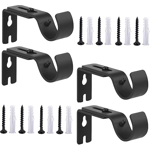 Anndason Heavy Duty Adjustable Curtain Rod Brackets Rod Holders for 1 Inch Rod, Black Color, (Set of 4,Black)