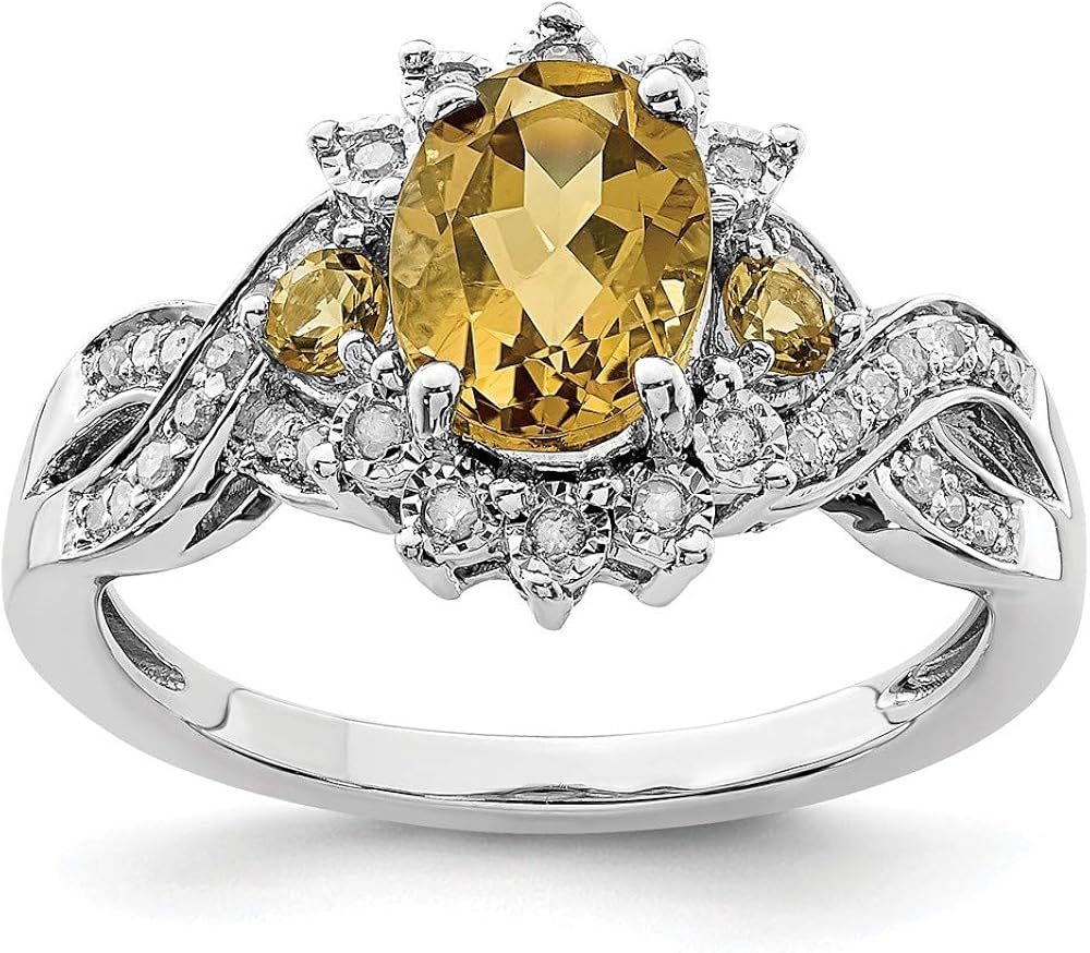 Solid 925 Sterling Silver Diamond and Brown Whiskey Quartz Engagement