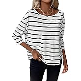 SOFIA'S CHOICE Women's Striped Shirt Loose Fit 3/4 Sleeve T Shirts Summer Casual Tee Top