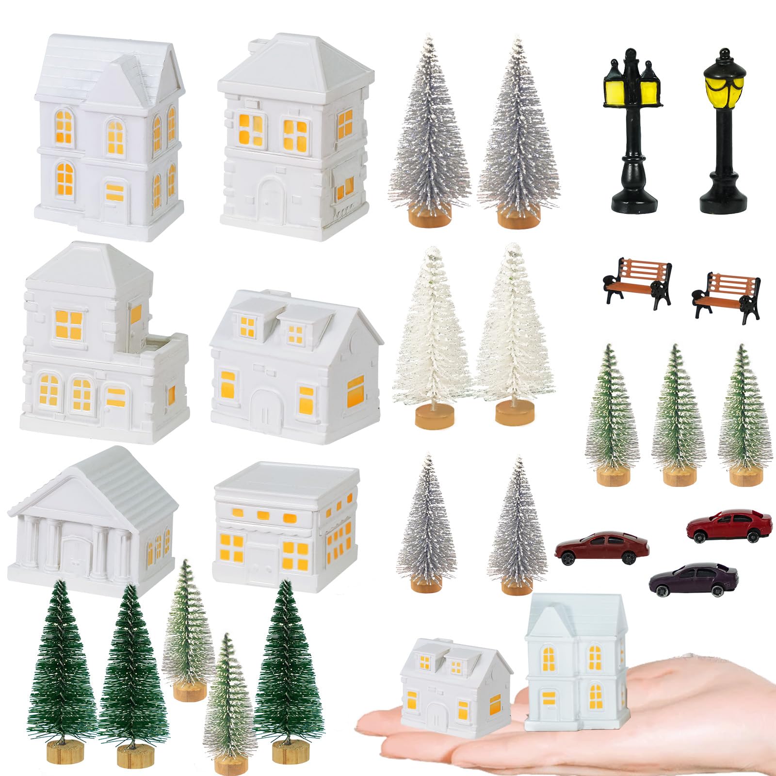 Photo 1 of 29 Pcs 1.5 Inch Christmas Miniature Houses Figurines Miniature White Resin Houses Christmas Miniature Village Set Christmas Miniature Town for Mini Christmas Scene Micro Landscape Decor