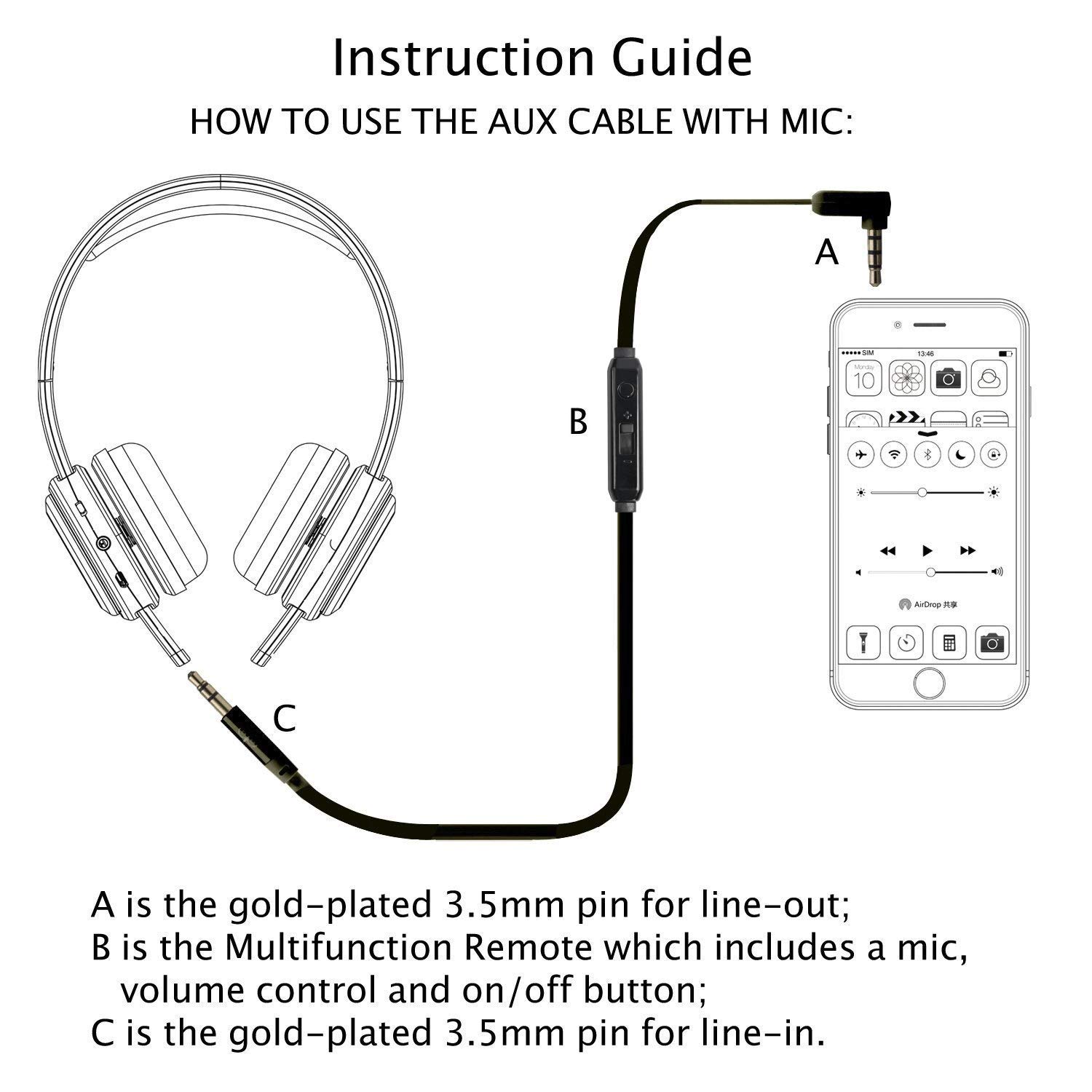 Jabees 3.5mm 3ft Aux Audio Cable with Mic and Volume Control │Connect Gaming Headphones/Headsets with Xbox/P4P │ Male to Male Replacement Cord for Music and Voice Streaming for Cellphone │ Black