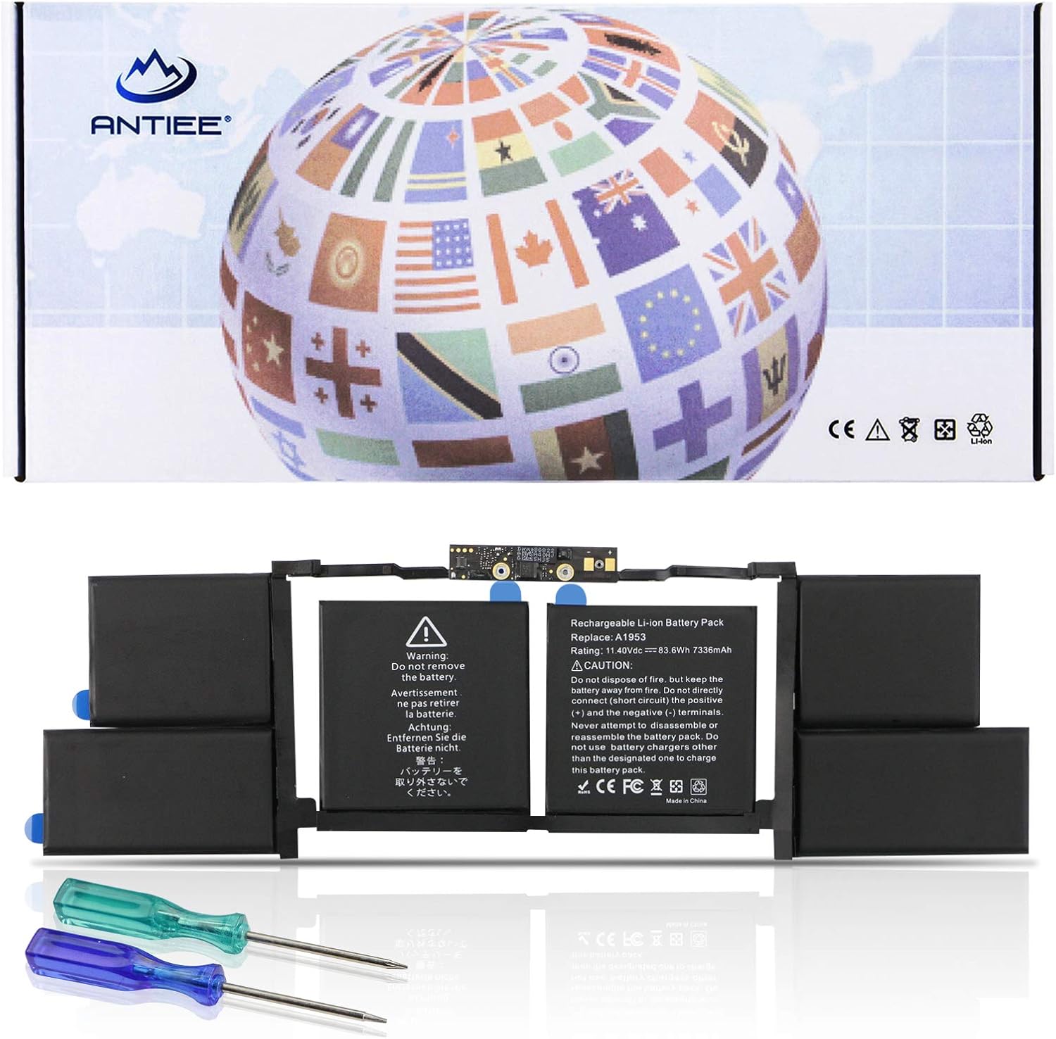 ANTIEE 11.4V 83.6Wh A1953 Laptop Battery for MacBook Pro 15" A1990 Mid 2018 2019 Version EMC 3215 3359 BTO CTO Touch Bar MV902LL/A MV912LL/A MV922LL/A MV932LL/A MV942LL/A MV952LL/A MV962LL/A MV972LL/A