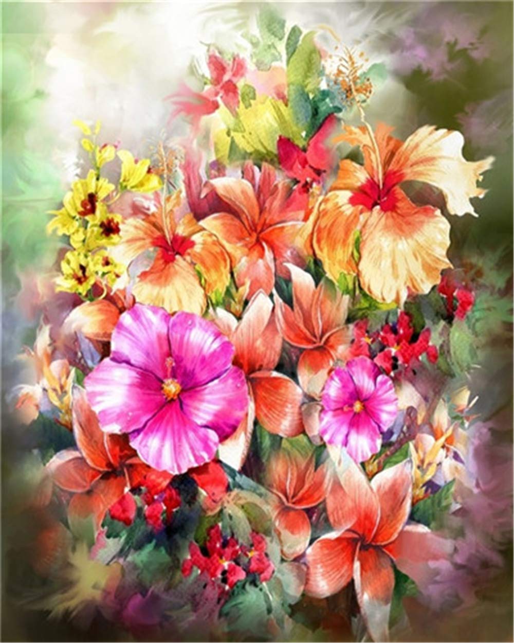 YEESAM ART DIY Paint by Numbers for Adults Beginner, Bright Flowers 16x20 inch Linen Canvas Acrylic Stress Less Number Painting