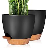 GARDIFE Plant Pots Set of 2 Pack 8 inch,Planters for Indoor Plants with Drainage Holes, Modern Decorative Flower Pots for All House Plants, Flowers, Black&Brown