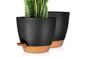 GARDIFE Plant Pots Set of 2 Pack 8 inch,Planters for Indoor Plants with Drainage Holes, Modern Decorative Flower Pots for All House Plants, Flowers, Black&Brown