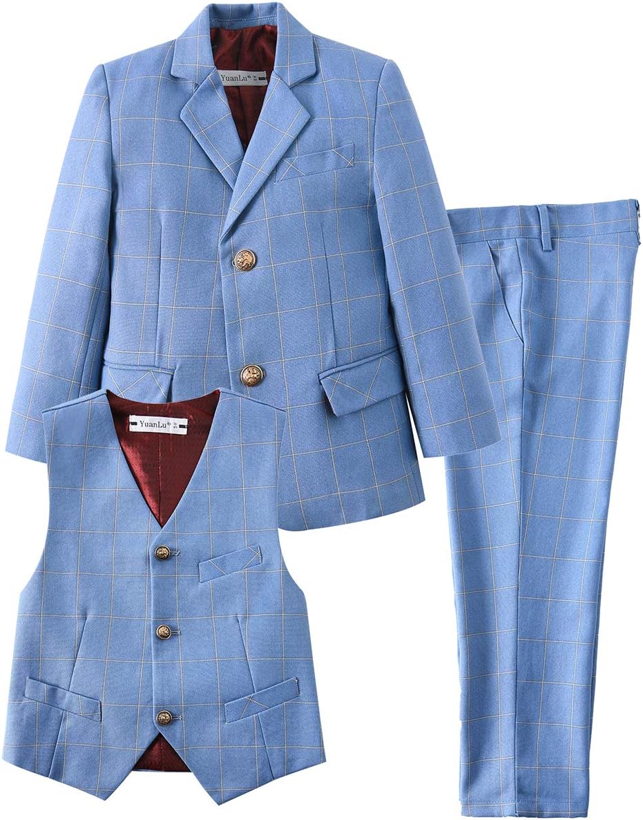 3 Piece Kids Boys' Formal Blazer Vest and Pants Dress Suits Set for Party
