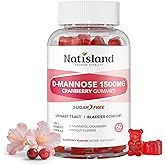 NATISLAND D Mannose with Cranberry Gummies, D-Mannose Supplements 1500mg for Women, with Hibiscus for Urinary Tract Health, Bladder, Liver Support, Sugar-Free, Vegan, Raspberry Flavor, 60 Count
