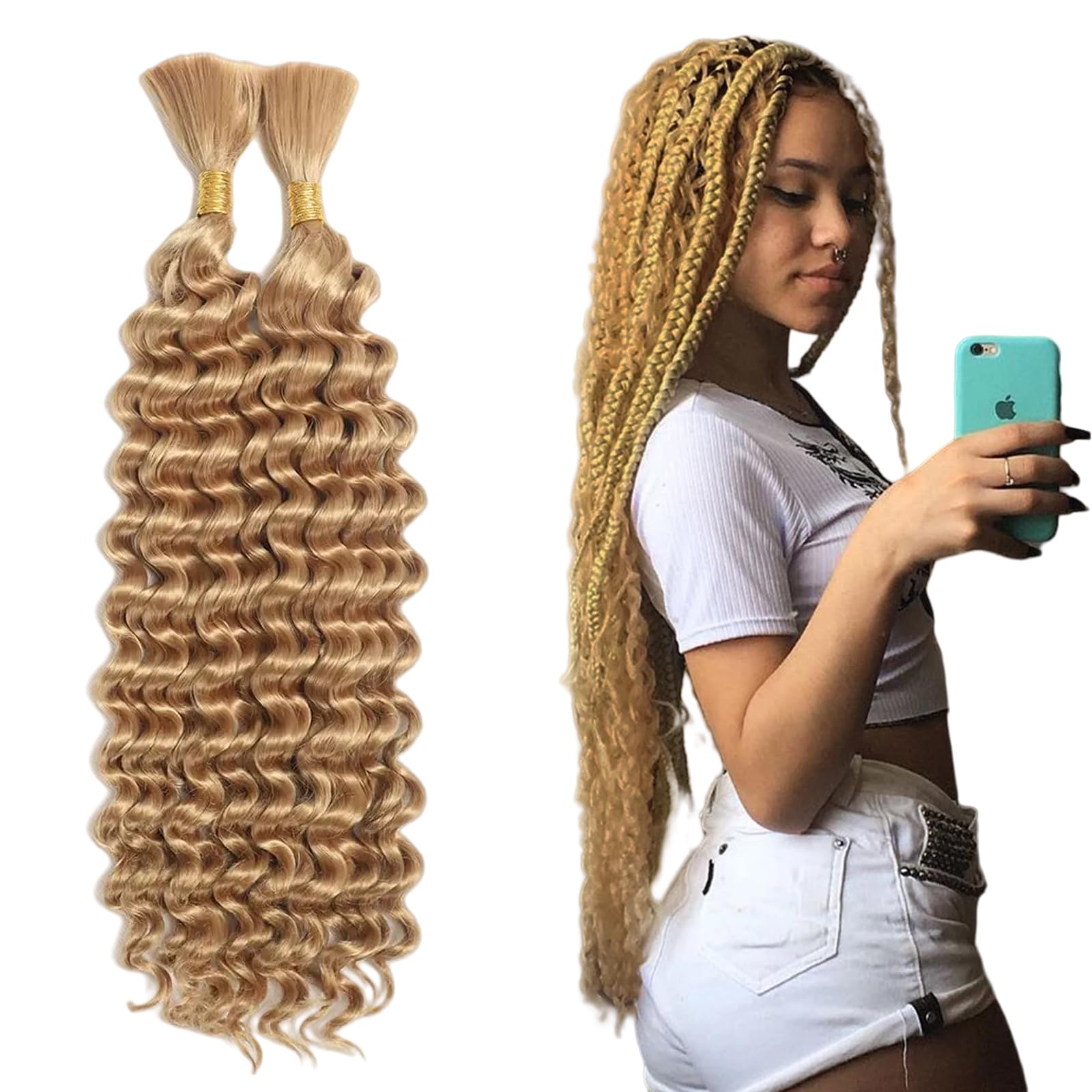 18 Inch Deep Wave Braiding Hair For Boho Braids160g(1Pack-2Bundles) Water Wave Bulk Braiding Hair For Bohemian Knotless Wet and Wave, Synthesis Braiding Hair For Micro Braids (27#, 30 inch)