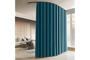 MAKEFEILE Room Divider Curtains with Ceiling Curtain Track Set Window Curtain for Bedroom,Living Room Total Blackout Thermal Insulated Privacy Ceiling Track Curtain W 12 FT × H 8 FT Azure Blue drape&Black track